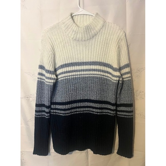 Striped Turtleneck Sweater Ribbed Knit Pullover Comfortable Casual Cozy - Picture 1 of 3
